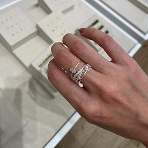 Anillo de Plata de Ley S925 con Incrustaciones de Diamantes Irregulares en Forma de Azúcar, con Patrón Geométrico Minimalista, Estilo Versátil - Product Image 1