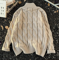Cardigan zippé à col roulé torsadé personnalisé pour homme, style vintage décontracté japonais haut de gamme, tricot épais imprimé, collection automne/hiver