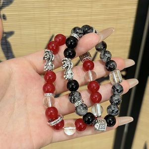 Bracelet de perles de Bouddha noir vintage de style chinois, Mantra Mani, obsidienne noire, richesse, chance, argent, Feng Shui, Pixiu - Product Image 4