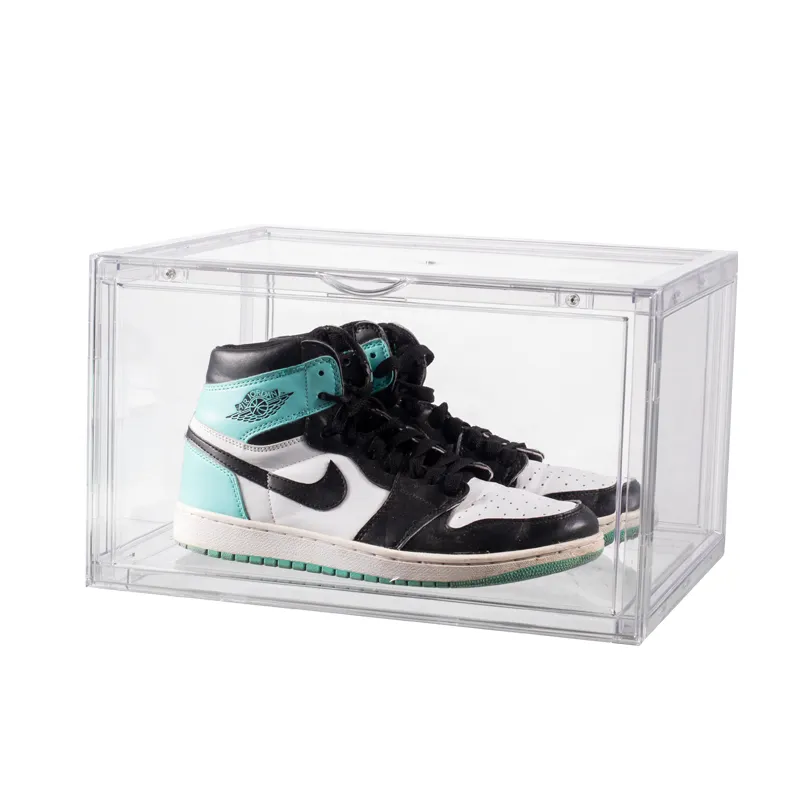 12パッククリアアクリル靴箱磁気スニーカー透明ドロップフロント黒靴箱積み重ね可能な靴収納ボックス
