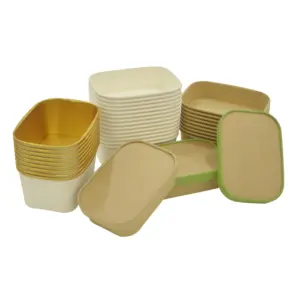 Minlo Hot Sale Eco-Friendly Rectangle Kraft Box Paper Square Bowl With Lid For Hot Food White Colour