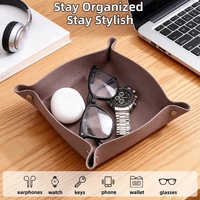 Plateau de Valet en Cuir Véritable Gris Étanche Pliant Catchall pour Ménage Bureau Bureau Voyage Option Personnalisée