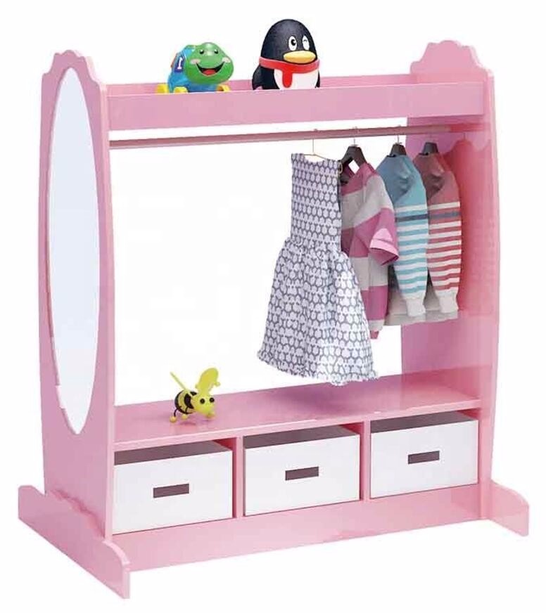 Multipurpose modern pink wood toddler children room kids bedroom clothing closet furniture set for girls