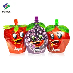 DQ PACK Custom 50ml 100ml 500ml Special Shape Plastic Packaging Bag For Drink Fruit Juice Stand Up Spout Pouch