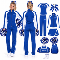 Ensemble de survêtement personnalisé pour cheerleading, veste à fermeture éclair intégrale et pantalon pour femmes, bleu et blanc, pour entraînement d'équipe