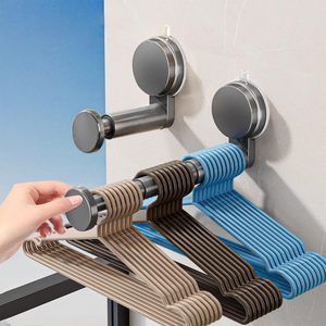 Porte-vêtements mural télescopique multifonctionnel à ventouse pour balcon, sans perçage, avec crochets de rangement - Product Image 1