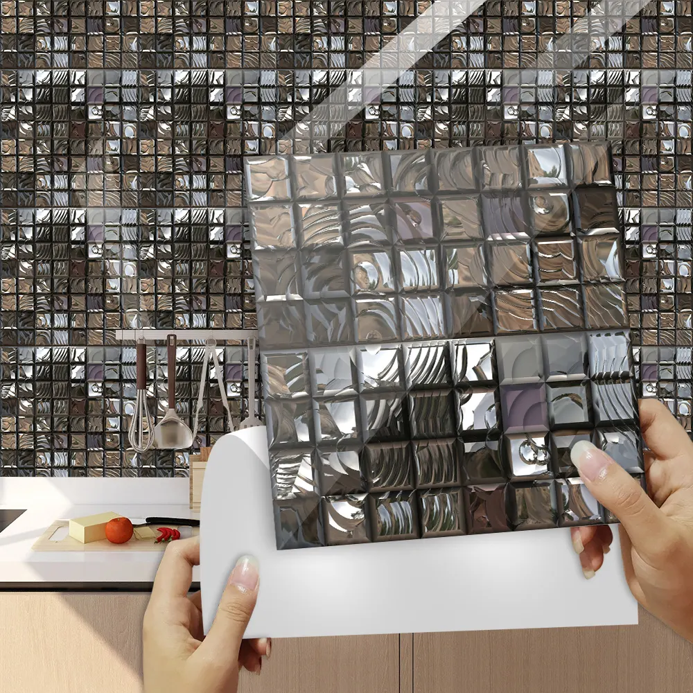 Chocolate Color Mosaic Tile Sticker Living Room Decor Self-adhesive Waterproof Crystal Hard Film PVC Wallpaper