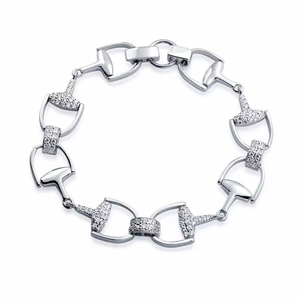 Pave CZ Jewelry Pulsera de eslabones de broca de caballo ecuestre de herradura personalizada de plata esterlina - Product Image 6