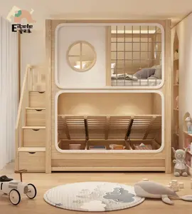 Literas para niños de madera de fresno blanco macizo de alta calidad de Guangzhou China con tobogán y gabinete de escalera para muebles de dormitorio para niños