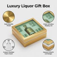 Boîte cadeau de luxe personnalisée en carton rigide deux pièces pour bouteille de vin, avec fenêtre dorée mate et insert en mousse, emballage haut de gamme pour spiritueux