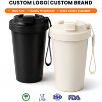 Gobelet à café en acier inoxydable avec logo personnalisé, faible MOQ 500 pièces, tasse portable avec sangle de poignet pour cadeaux promotionnels de marque
