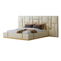 Cadre de lit king queen full double twin avec rangement, ensemble simple, tête de lit haute de luxe avec cuir véritable moderne de luxe