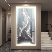 Peinture murale LED en porcelaine cristalline motif baleine, art abstrait moderne, lumière dorée de luxe, décoration pour couloir et entrée