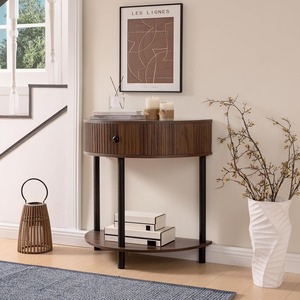 New Arrival China Wholesale Bohemia Fluted <strong>Half</strong> <strong>Moon</strong> <strong>Small</strong> Entryway <strong>Table</strong> with Bottom Storage Shelf for Entryway - Product Image 1