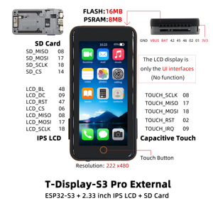 En stock LILYGO T-Display-S3-Pro ESP32-S3 Carte de développement avec écran tactile ST7796 de 2,33 pouces Wi-Fi BLE - Product Image 5