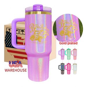 <b>Bottle</b> Cups Custom logo Personalized Gift Glitter Shimmer 40oz Gold Plated Tumblers Coffee Mugs for Laser Engrave - Product Image 2