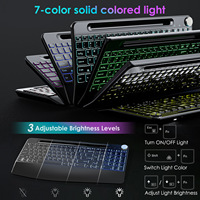 Ensemble clavier et souris sans fil ergonomique RVB rechargeable 2,4 GHz pleine taille, rétroéclairage 7 couleurs 3600 DPI ; Souris avec fonction anti-sommeil