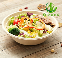Bol à salade rond Sumkoka 500 ml en bagasse de canne à sucre biodégradable, jetable, compatible micro-ondes, qualité alimentaire, avec couvercle