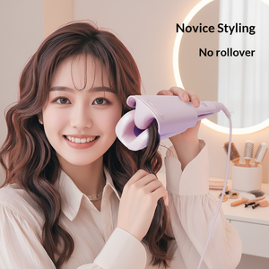 เครื่องม้วนผมแบบแท่ง 32 มม. ลายคลื่นน้ำ สำหรับผู้หญิงผมสั้น พร้อมไฟ LED และพอร์ต USB ใช้ในบ้าน - Product Image 3