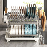 Égouttoir à vaisselle multifonctionnel XDRD à double niveau en acier inoxydable réglable pour comptoir de cuisine, organiseur de bols et assiettes
