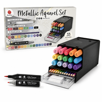 Lot de 33 Marqueurs Métalliques Double Pointe Couleurs Variées, Kit de Peinture Aquarelle Scintillante pour Enfants et Adultes, Artisanat, Dessin, Papeterie Scolaire