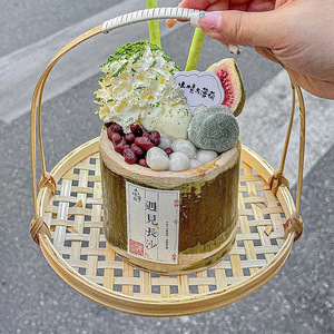 <b>Bamboo</b> Tube Ice Cream <b>Container</b> Round Wooden Pattern For Restaurant Serving Trays With Logo Printing - Product Image 1