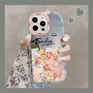 Casing ponsel cermin rias wajah tersenyum, sarung HP kartun kreatif untuk iPhone 11 XS MAX XR 14 13 12 15 pro max