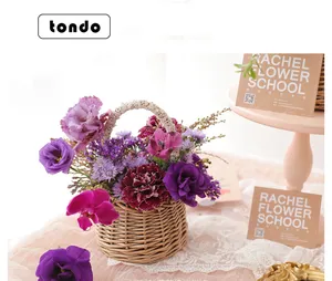 Tondo a mano Creativa di tessuto cesto di fiori con pizzo maniglia di vimini cesto di fiori per il fiore