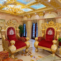 Fauteuil Trône Impérial de Roi, en Bois Sculpté à la Main, avec Aigle Doré, Style Canapé, Luxe Européen Antique, pour Villa Royale, Manoir et Salon