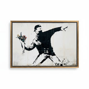 Printed <b>Canvas</b> Artwork: Banksy Flowers Graffiti Print for Modern Decor,GOLD <b>FRAMED</b> <b>CANVAS</b> - Product Image 2