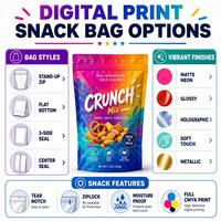 Levendige digitale print snackstand-up pouch ziplock zak voedselveilige aluminiumfolie op maat gemaakte verpakking