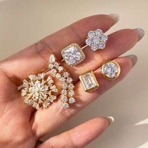 Bling Gemstone Stud <b>Earrings</b> 18K Gold Plated Jewelry Square Zircon Trendy <b>Earrings</b> <b>Women</b> - Product Image 2