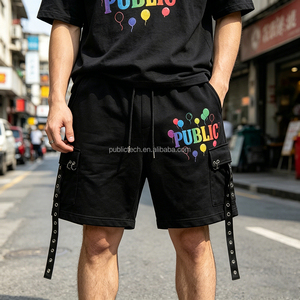 Pantalones Cortos Cargo de Hip-Hop Personalizados para Hombre, de Tela Gruesa de Felpa, con Ojales Metálicos, Estampado Gráfico y Cintura Elástica - Product Image 3