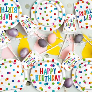 DAMAI Happy Birthday Decorations Party Supplies Set Dots Design Disposable <b>Paper</b> Plates Napkins Cup Birthday Party Tableware Set - Product Image 3