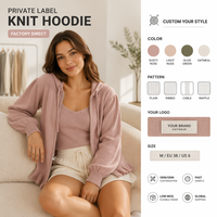 Cardigan à capuche en laine fine pour femme, fermeture éclair sur le devant, manches bouffantes, poignets à volants, pull élégant rose poudré