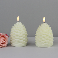 Noël Décoratif Ivoire Personnalisé Véritable Cire Pomme De Pin Électrique LED Scintillement Bougie Sans Flamme avec 3D Vraie Flamme