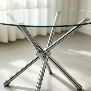 Table basse ronde moderne en verre avec structure en métal, meubles de salon, facile à nettoyer - Product Image 5