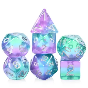Set di dadi in resina poliedrica con dadi DND all'ingrosso in fabbrica per Dungeons and Dragons giochi di ruolo viola blu verde