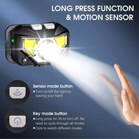 Mini lampe frontale rechargeable COB LED super lumineuse avec double interrupteur et capteur, portable, chargement USB pour le travail nocturne en extérieur