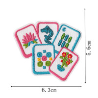Patchs thermocollants brodés sur le thème du Mahjong floral, appliques créatives à l'effigie de fleurs et d'éléments Mahjong pour vêtements, sacs à dos, sacs à main et chapeaux