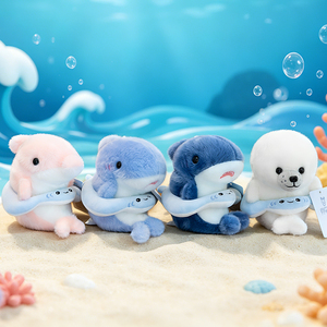 Peluche Kawaii d'animal marin pour le bureau avec bouée de sauvetage souriante, poupée requin ou phoque douce pour décoration de bureau ou cadeau - Product Image 4