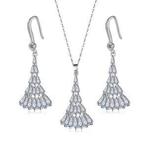 Mode Perhiasan 2022 Set Perhiasan Pernikahan Rumbai Panjang Kristal Zirkon Berlapis Emas Putih untuk Wanita KSS00111