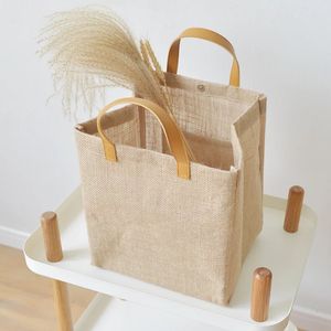 กระเป๋าปอกระเจาสไตล์เรโทร, กระเป๋าโท้ทปอกระเจาหนา, กระเป๋าเก็บของเรียบง่ายความจุขนาดใหญ่, หนาขึ้น, กันน้ำและพกพาสะดวกสำหรับการเดินทางและออกนอกบ้าน - Product Image 6