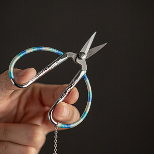 Tea Scissors Mini Stainless Steel 3 In With Flower Pendant For Tea Ceremony And Handmade Trimming - Product Image 4