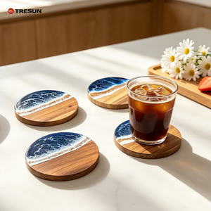 New Design Housewaming Wedding Gifts Handmade Round Wood Resin <b>Coaster</b> Epoxy Resin Ocean Wave <b>Coaster</b> for Cups - Product Image 2