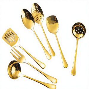 Gold Plated Stainless Steel 9-Piece <b>Buffet</b> Serving Set Large Spoons Forks Soup Ladle Cake <b>Server</b> Dishwasher Oven Safe for Hotel - Product Image 3