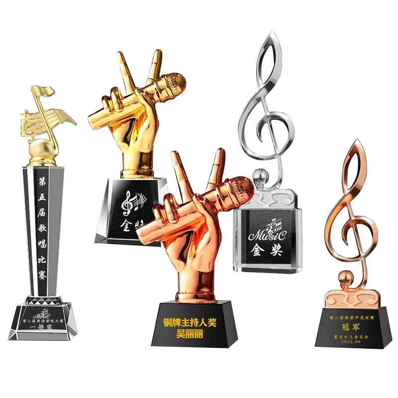 Nouveau trophée intégré en résine dorée en gros logo personnalisé trophées médailles plaques