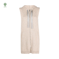 Cardigan à capuche en tricot pour femme, en laine mélange, sans manches, entièrement zippé, doux et ample, avec logo personnalisé OEM & ODM, vente en gros