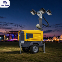 Torre de Luz Móvil Remolcable de 9m con 4x400W, Generador Diésel de 5kW Súper Silencioso, Tipo 95% de Eficiencia