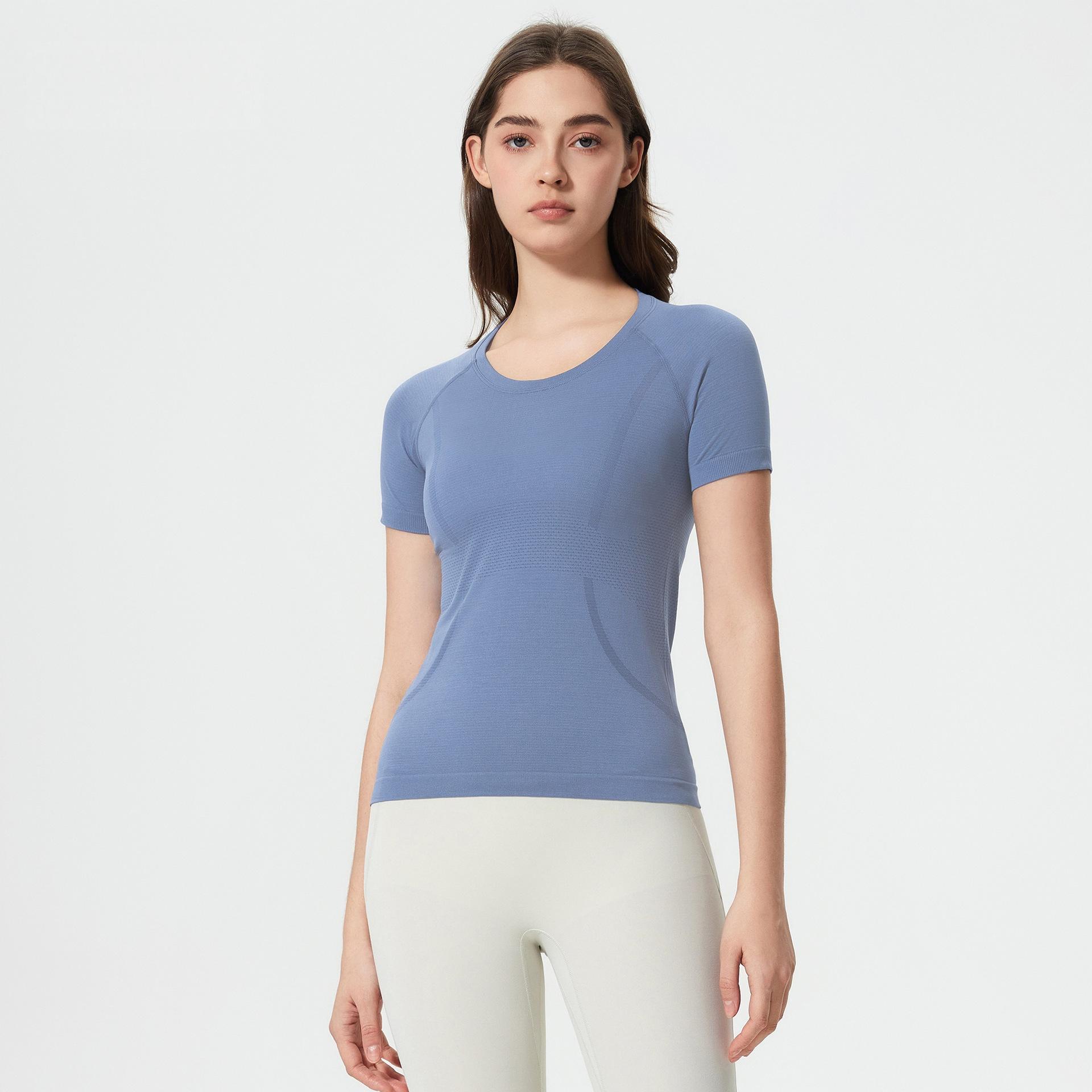 Custom LOGO Seamless Round neck Speed dry Breathable Yoga Suit Running Sport Short Sleeve Women Short Sleeve Top